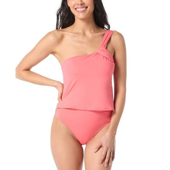 Vince Camuto Women's One-Shoulder Tankini Top Pop Coral Medium